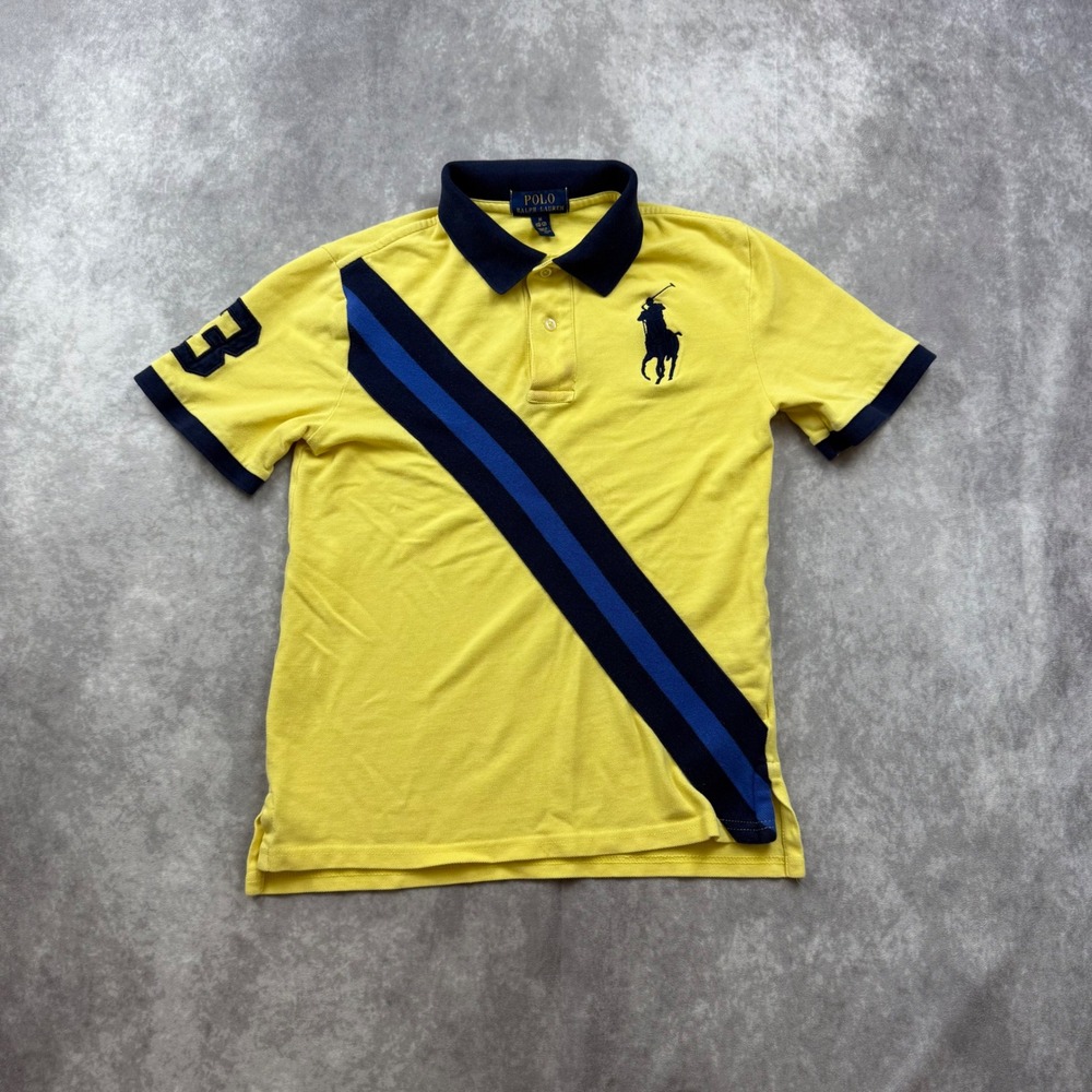 Polo Ralph Lauren Boys Yellow Big Pony Sash Polo Shirt Size M 10-12